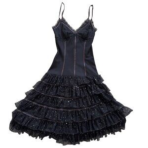 Betsey Johnson Evening Corset Dress Black Tulle Size 2 Whimsigoth HOCO Y2K